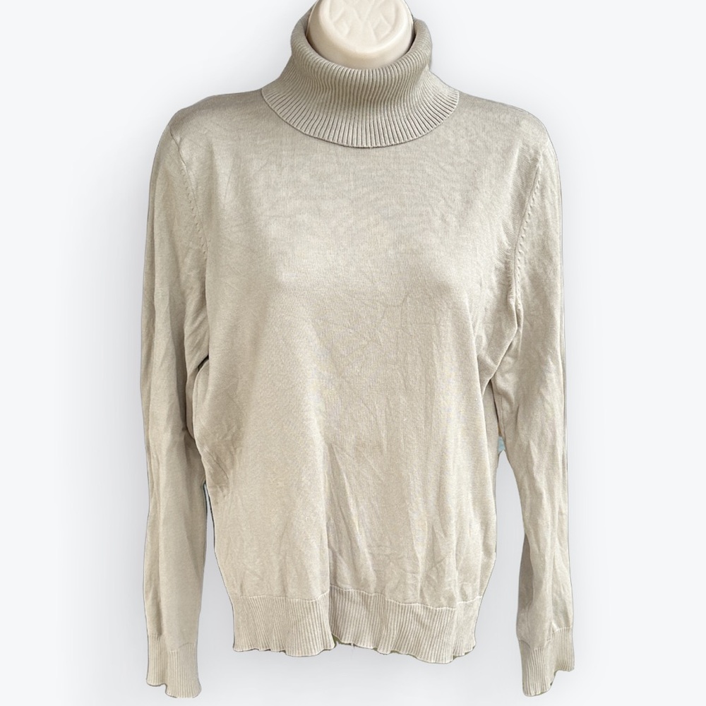 Minimalist Neutral Classic Capsule Lightweight Silk Knit Turtleneck Sweater ~ L
